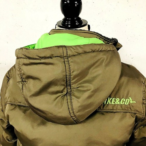 Hawke & Co Outfitter Boy's Down Puffer jacket, Size 10-12, tan w/neon green trim - Picture 3 of 12