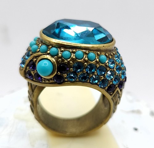 Vintage Heidi Daus Aqua Swarovski Crystal Serpent Ouroboros Ring SZ 8.5/9 EUC - Picture 2 of 13