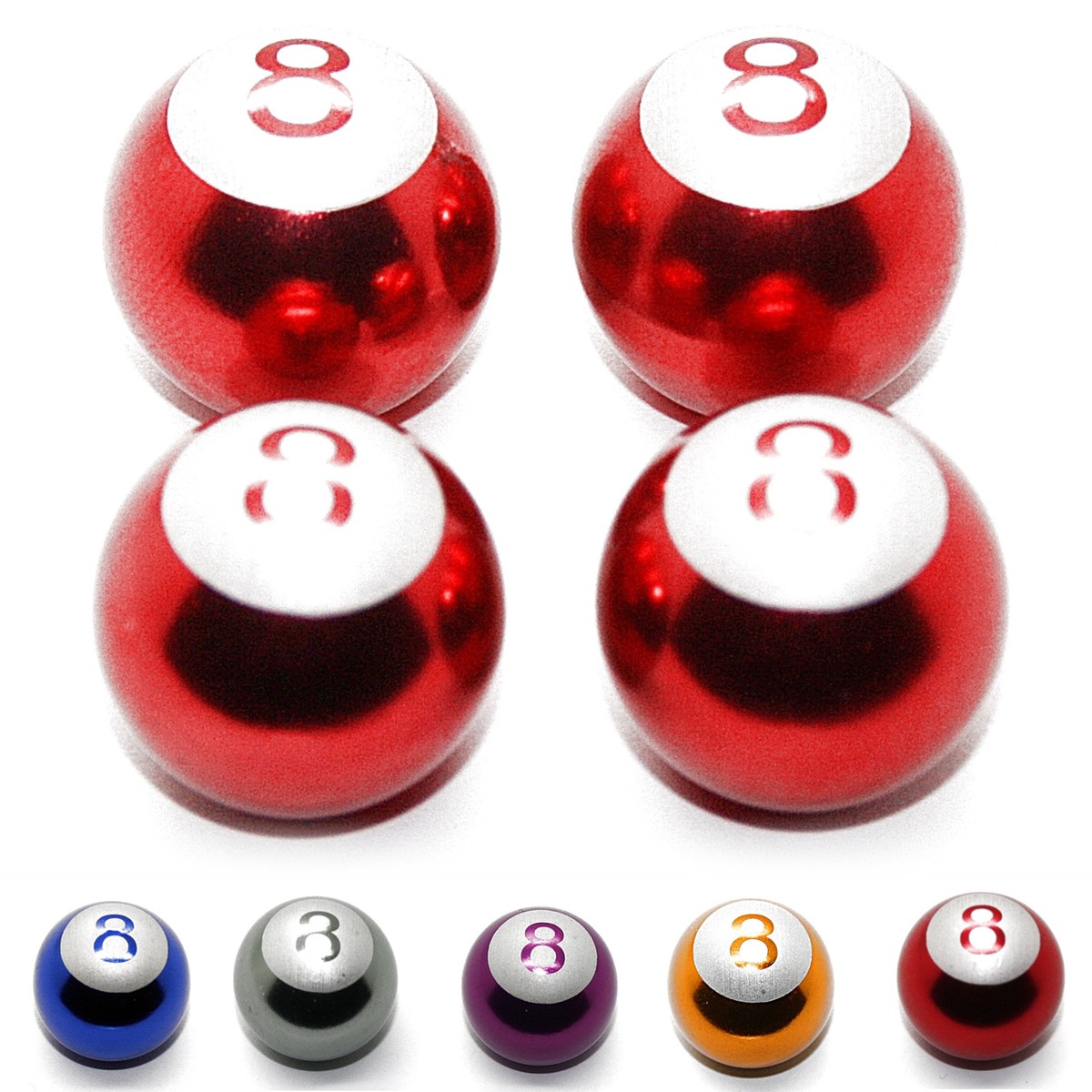 4x Valve Stem Caps – Eightball & Billiards Design – Fits Cars, Bikes, Trucks