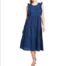 Madewell Tiered Midi Dress Ruffles Indigo Chambray Blue Bohemian S Cottagecore 