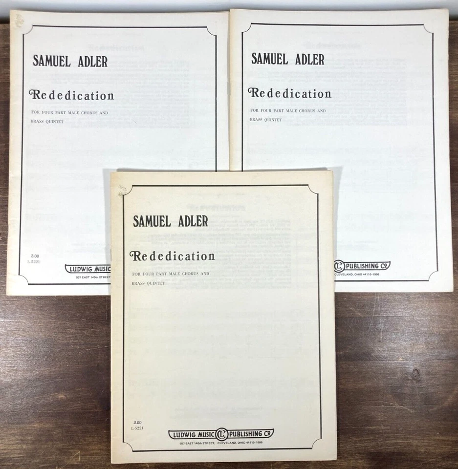 Lote de partituras Samuel Adler Rededicación 1985 coro masculino quinteto de latón Foto 2 de 4