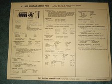 1969 Pontiac Grand Prix 428 Ho V-8 Engine Sun Tune-up Chart With 4 Barrel Carb