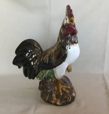 Ceramic Rooster Statue Large Poly-Chromed Majolica 16.5''T x 12 L x 6''W