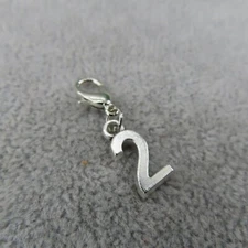 Initial NUMBER 2 Two Charm Zipper Pull Keychain Add On Clip Silver Tone Team New