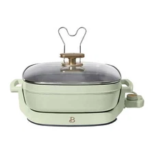 Beautiful 5 in 1 Electric Skillet - Expandable up to 7 Qt Glass Lid, Sage Green