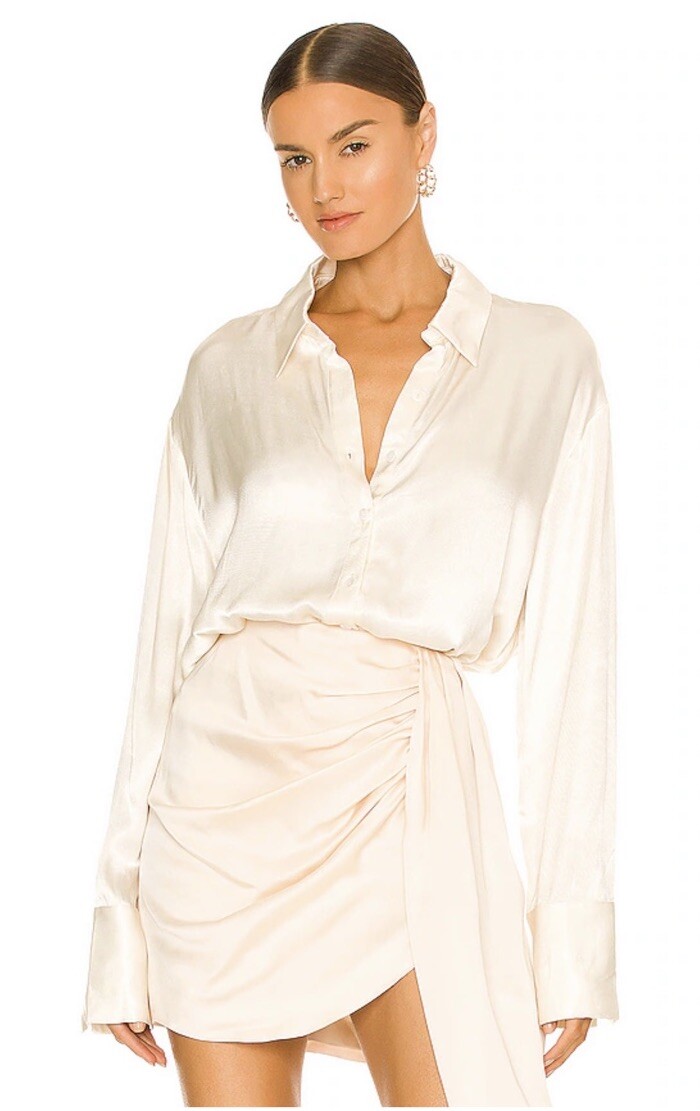 Revolve SNDYS Rising Satin Shirt in Champagne Size US 8