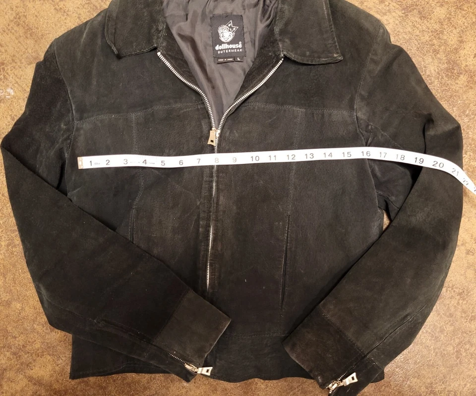 Chaqueta de gamuza de cuero para casa de muñecas para mujer mediana negra cremallera completa L Foto 4 de 4