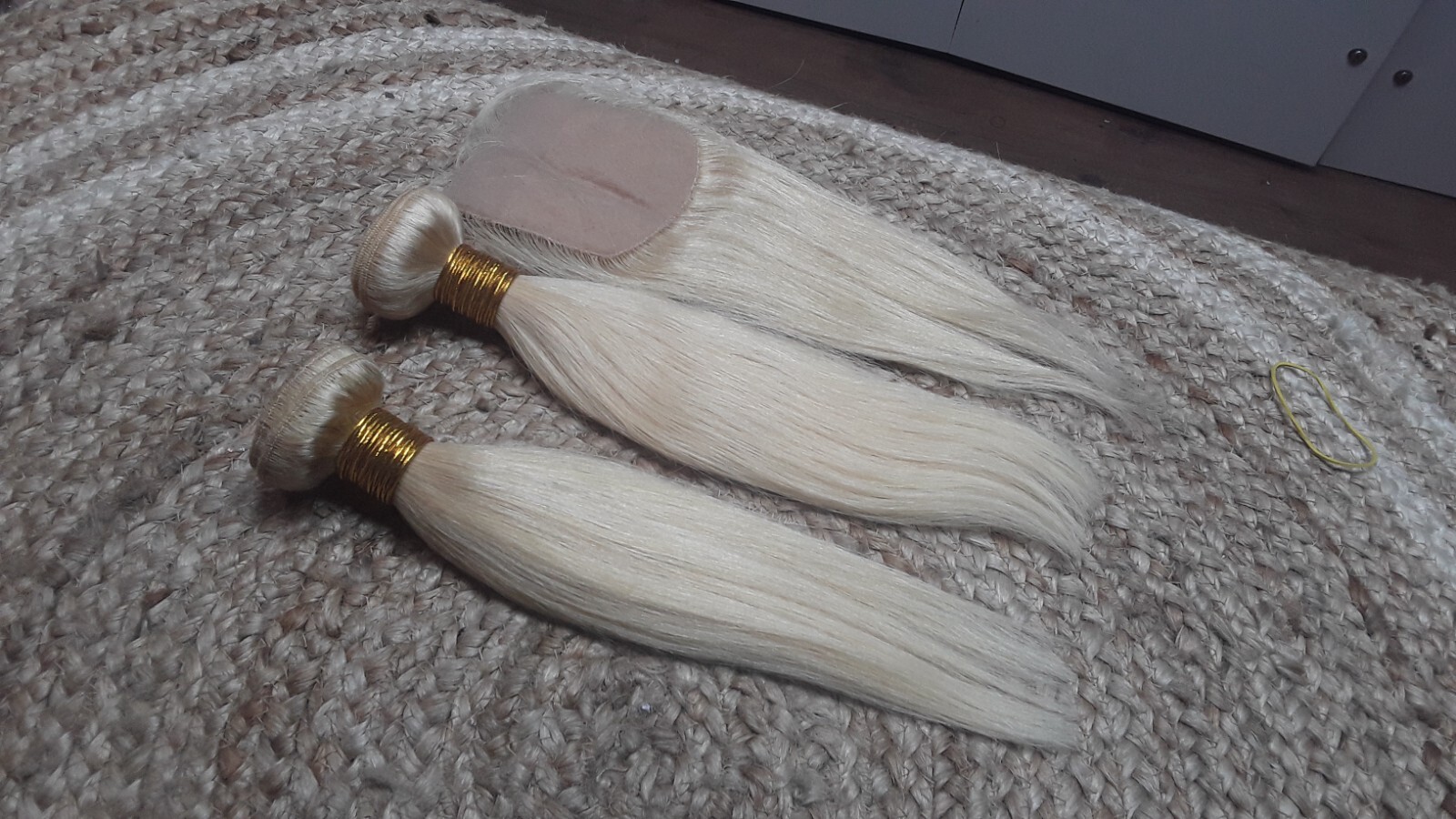 12A BRAZILIAN VIRGIN HAIR STRAIGHT BLONDE 613# 12+12&12INCHES SILK BASE CLOSURE
