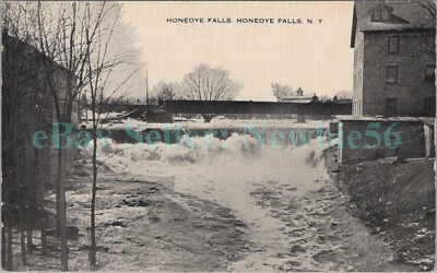 Honeoye Falls NY - FACTORY ON WATER FALL & RAILROAD BRIDGE - Postcard