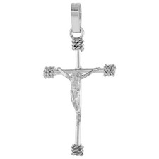 Sterling Silver Rope Edge Design Crucifix Cross Pendant, Italian Box Chain
