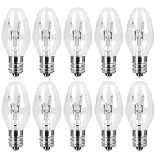 10 Pack Nightlight Bulbs 15C7, Clear, 15 Watt, 120 Volt, E12 Candelabra Base