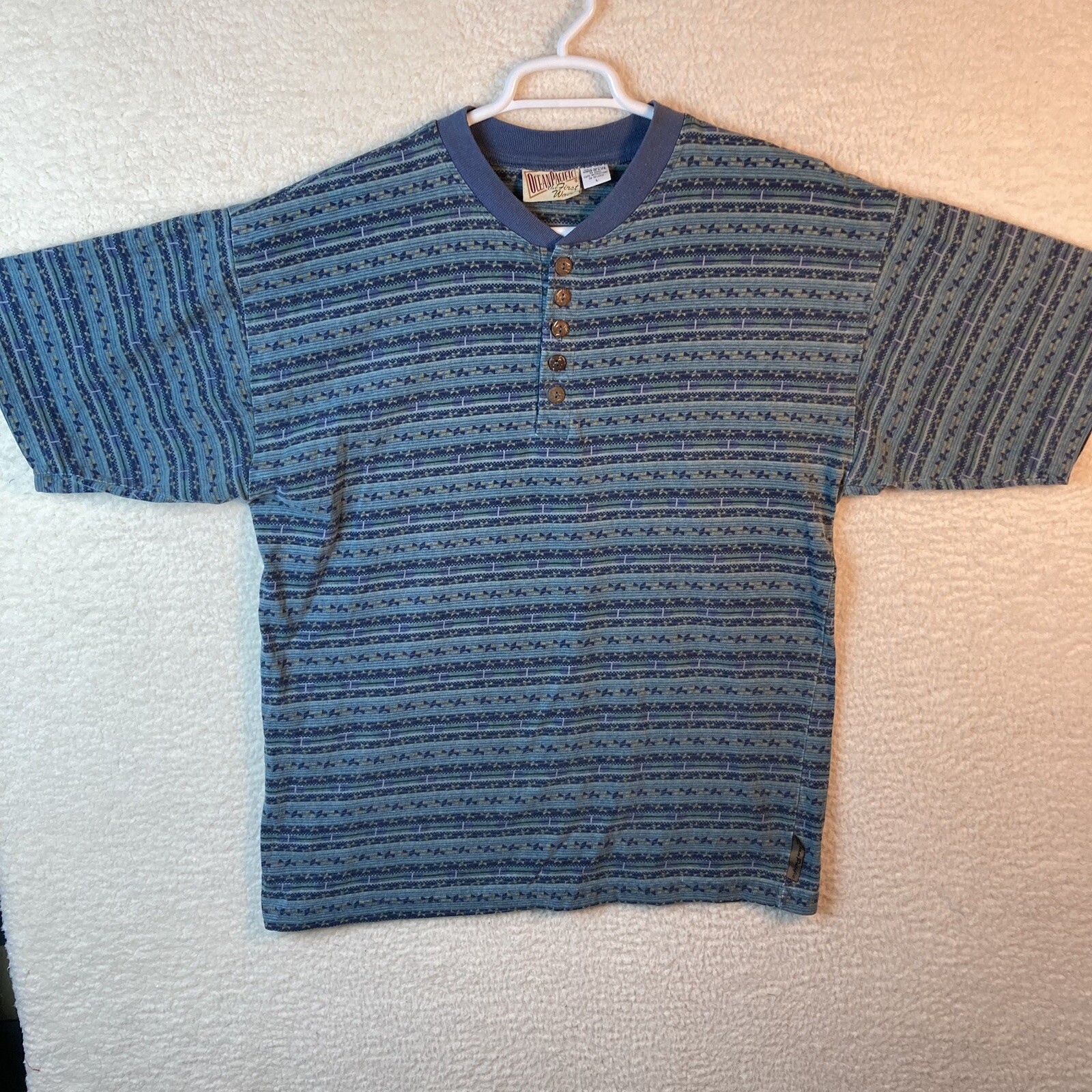 80'S Ocean Pacific Blue Tag Surf Skate T-Shirt, Made in USA, Women's Size L (Equivalent), Vintage cotton blue type Vintage Second Hand