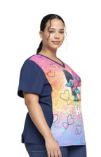 Trolls Cherokee Scrubs Tooniforms V Neck Top Happy Hug Day Medium