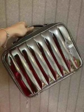 New Lancome Makeup Cosmetic Train Case Grey Metallic Shine 11.5 x 9 x 3.5''