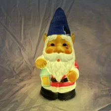 Holiday Time 11" Light Up Tabletop GNOME WITH BLUE HAT Christmas Blow Mold NWT
