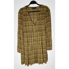 Urban Outfitters Women's Check Print Tiered Mini Dress Babydoll Brown Black S-P