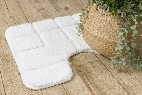 Amazing Modern Two-piece BATHROOM set RUG soft SUPREME LINES non-slip white - Picture 4 of 10