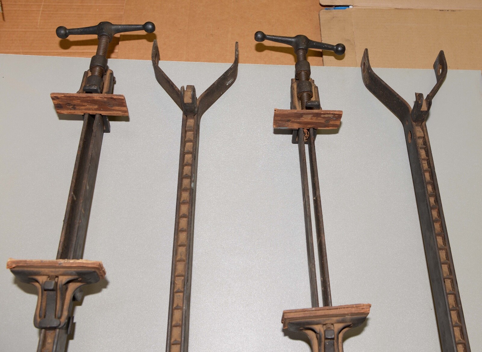 4 antique bar clamps woodworking bench glue up tool collectible cast