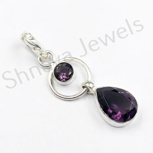 Cute Unisex AFRICAN AMETHYST Pendant Natural Gemstone 925 Sterling Silver 1.80" - Picture 1 of 3