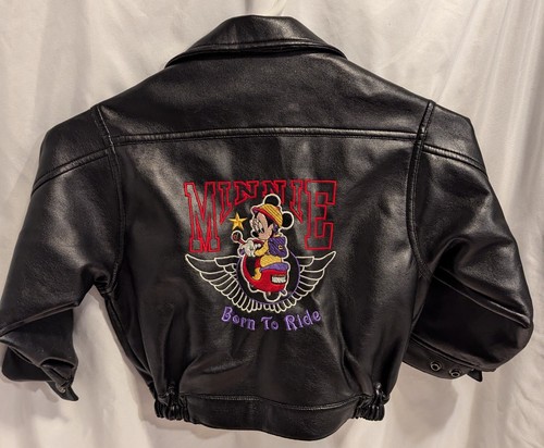 Disney Minnie Mouse Black Biker Jacket "Born to Ride" Faux Leather Kids Size 4T - Picture 2 of 24