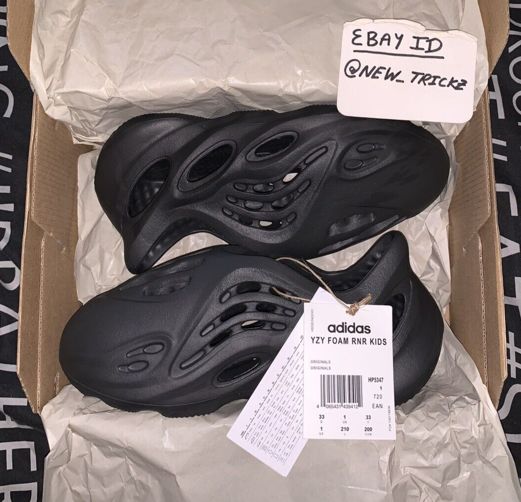 Authentic✓ Adidas Yeezy Foam Runner RNR / RNNR Kids Onyx Black UK 