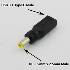 10 USB 3.1 Type C Female to 5.5mm x 2.5mm Male DC Power Charge Adapter Connector