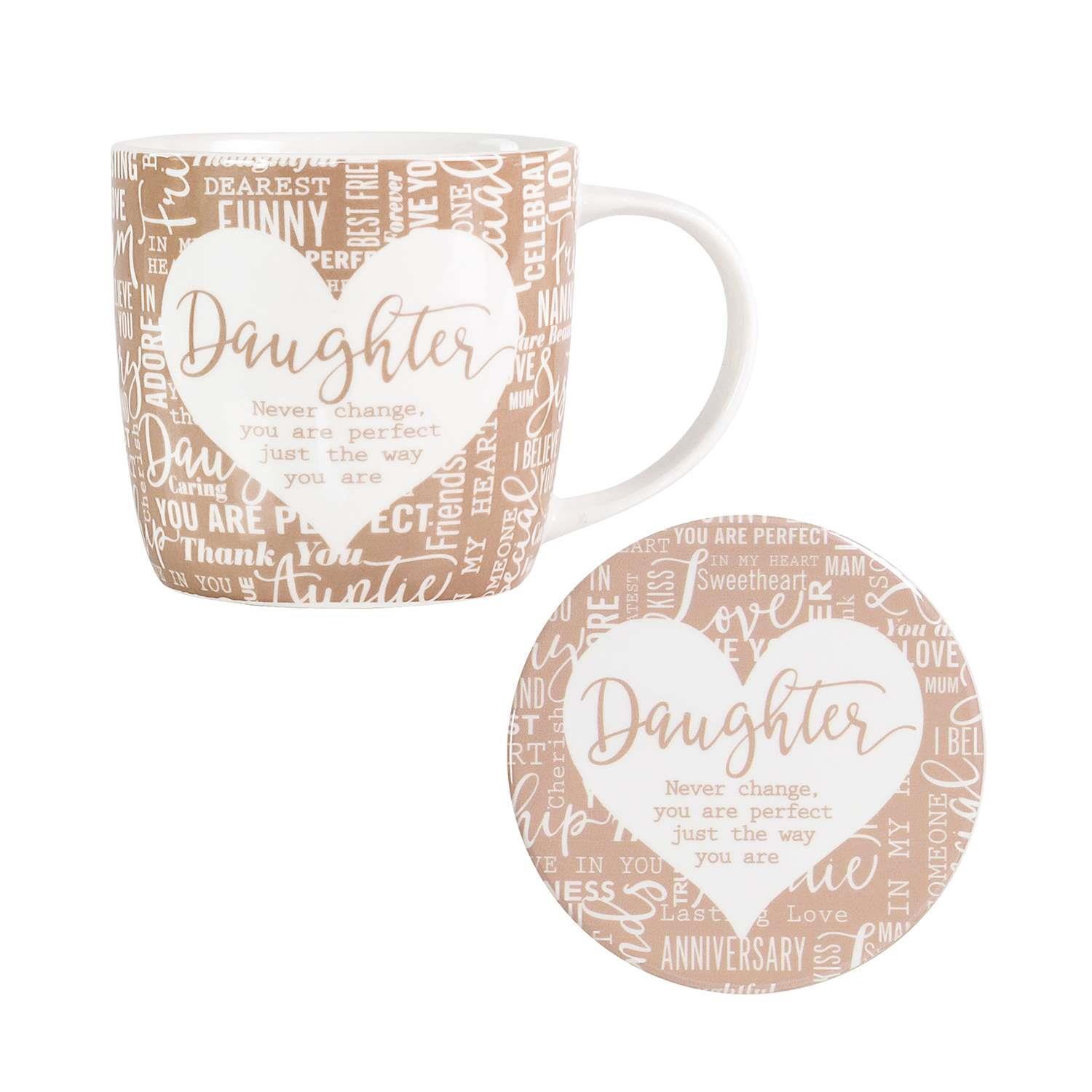 Coffee Mug & Coaster Set Said with Sentiment Ceramic Tea Cup Gift - Daughter