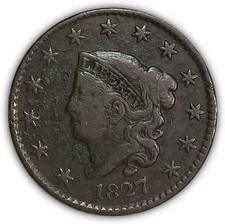 1827 N-2 Coronet Head Large Cent Choice Fine F+ Coin, Light Corrosion #10837