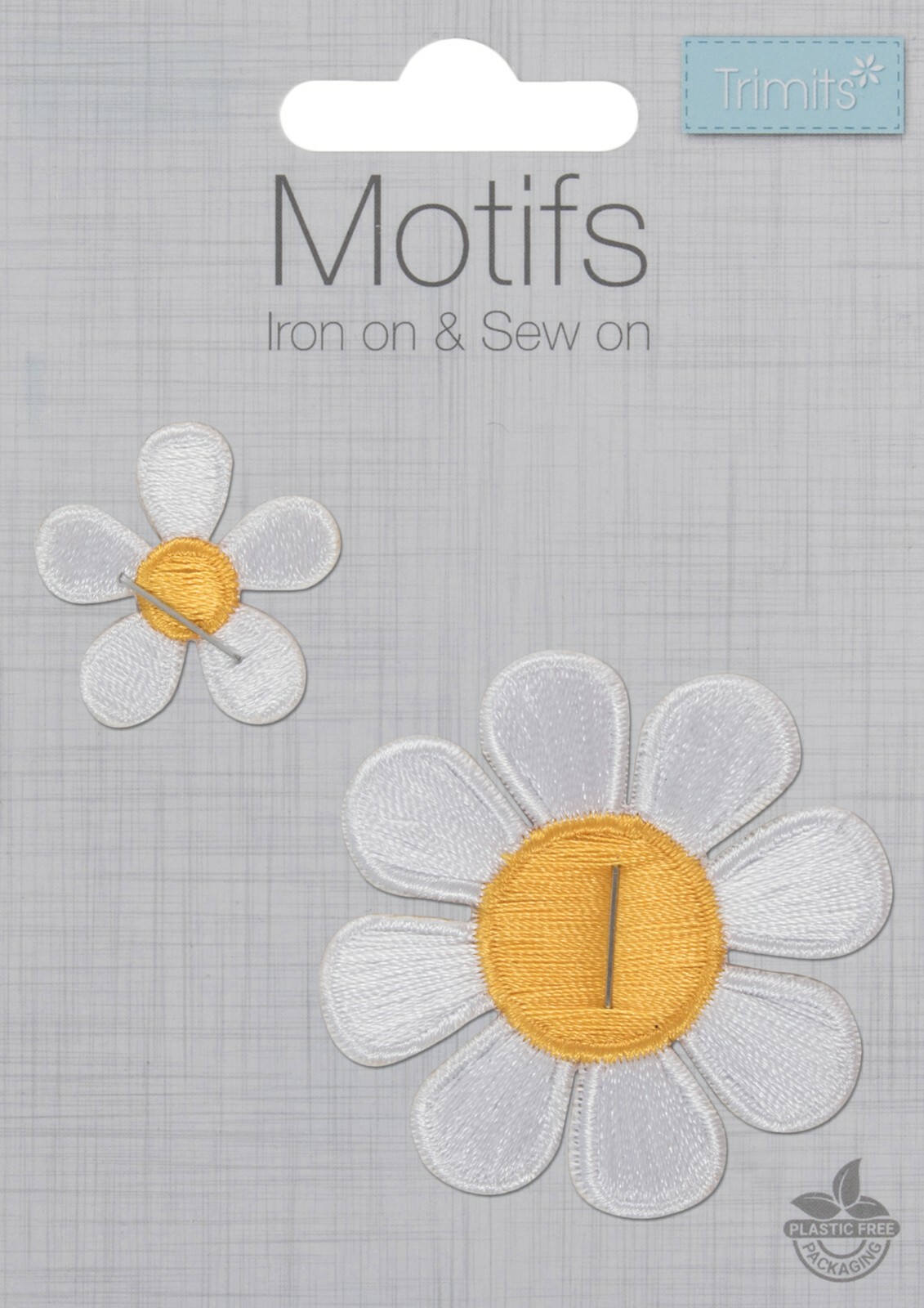 Iron On or Sew On Motif Trimits Patch 2 x White Daisies Flowers New CFM2\19