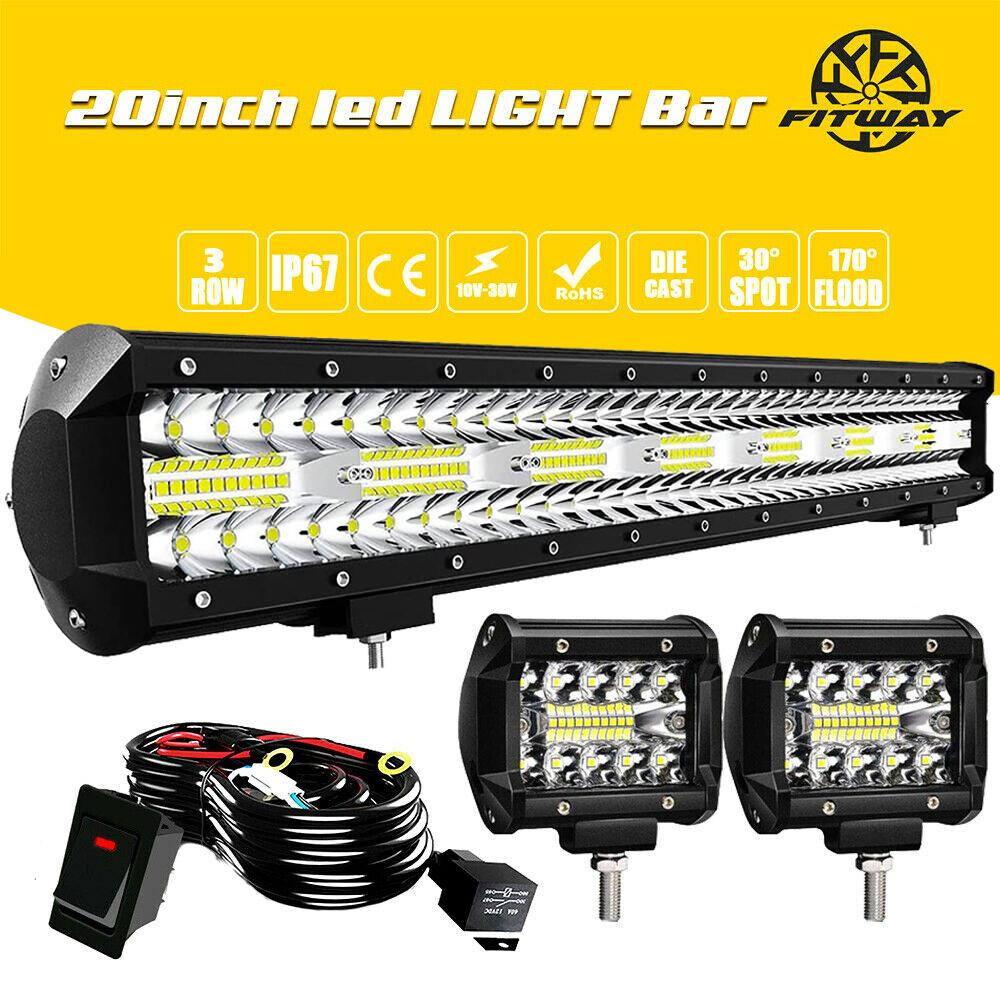 20 inch 42000LM Triple Row LED Light Bar+4