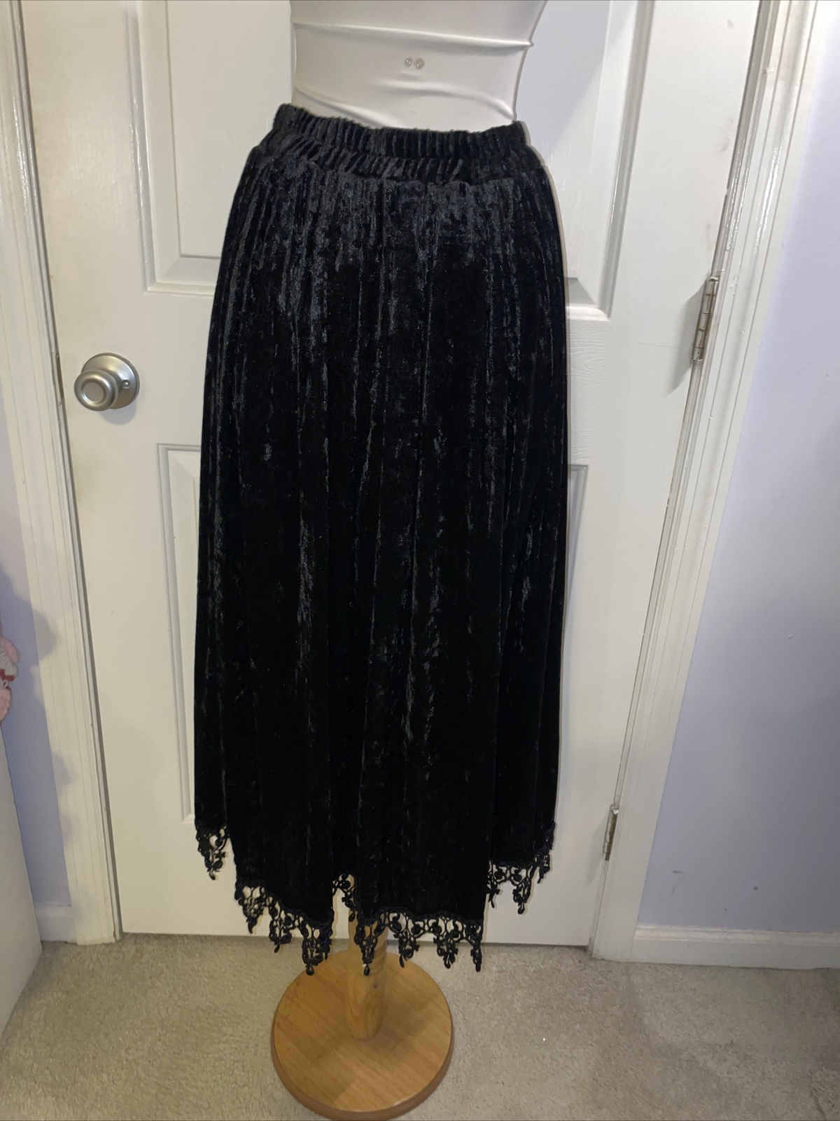 Gothic Emo Vintage Crushed Velvet skirt lace trim siz… Gem