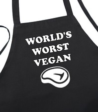 World's Worst Vegan Funny Barbecue Apron, Black Chef Aprons For Meat Lovers