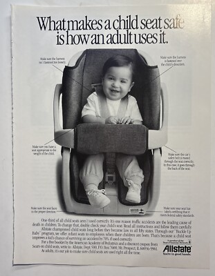 Allstate Insurance Baby Car Seat Child Safety 1990 Trade Print