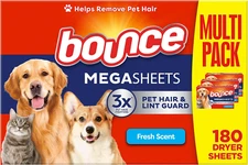 Bounce Pet Hair and Lint Guard Mega Fabric Softener Dryer Sheets with 3X Pet Hai