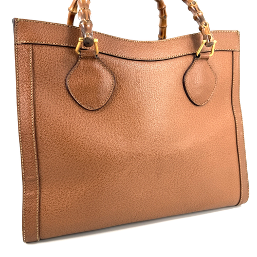 Vintage Gucci Diana Bamboo Hand Bag Tote Bag Leather Camel Brown Authentic - Picture 4 of 23