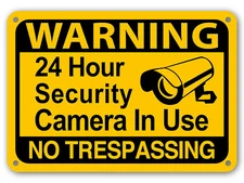 Yellow Warning 24 hour video surveillance No Trespassing Home Security cctv Sign