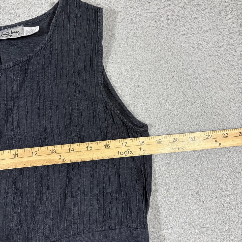 Vestido Kiko para mujer talla S negro sin mangas maxi texturizado 100 % lino de colección Foto 3 de 4