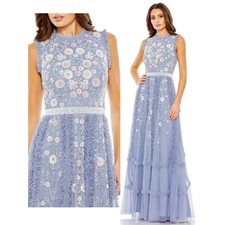 NWT Mac Duggal Embellished High Neck Sleeveless Ruffled Gown - Size 14