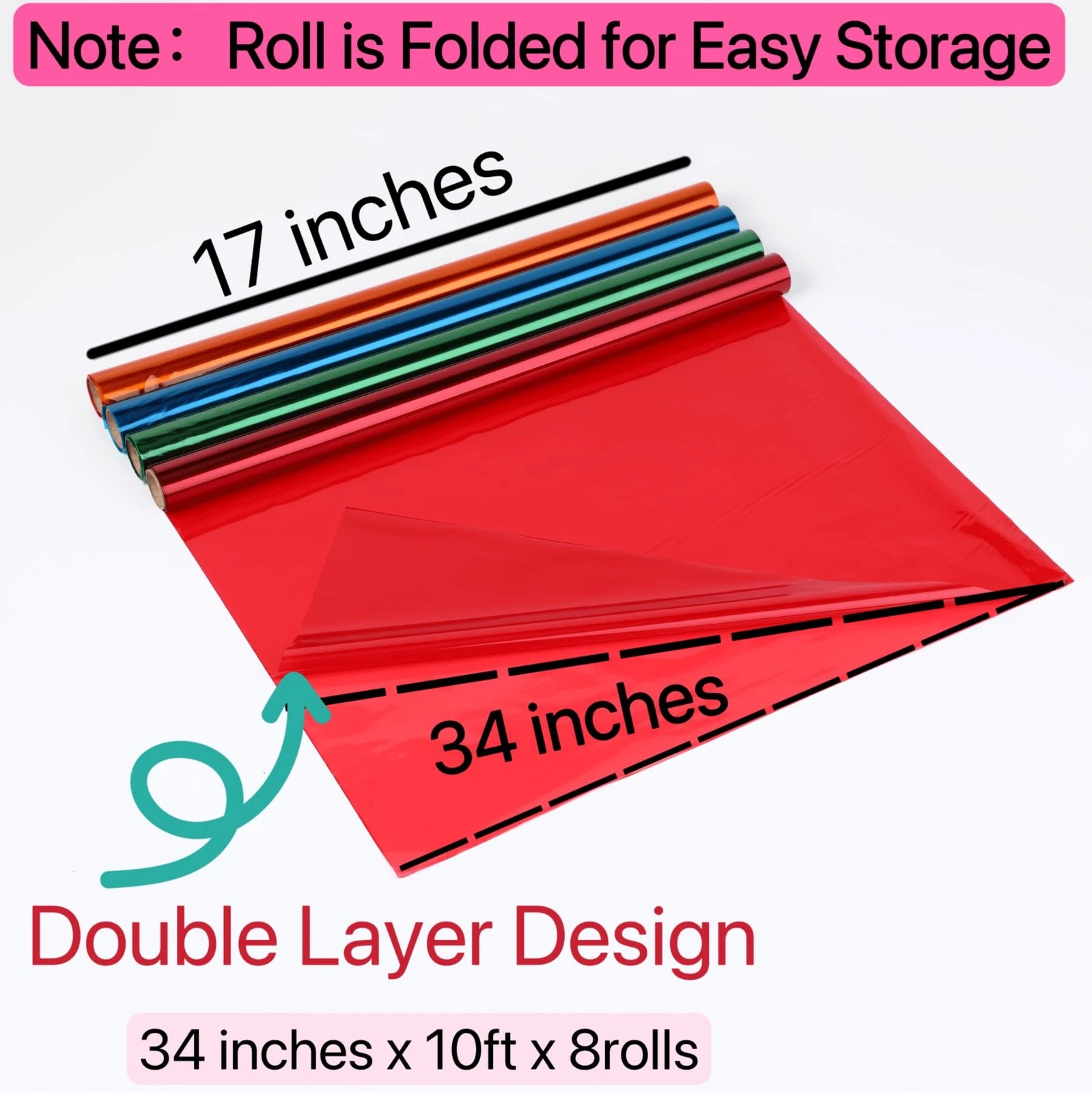 34In x 10Ft-8 Rolls Colored Cellophane Wrap Extra Wide 34In x 10Ft image 2