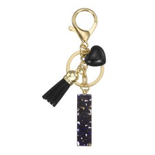 Alphabet Initial Letter Keychain Cute Charm with Tassel Heart Letter I Black