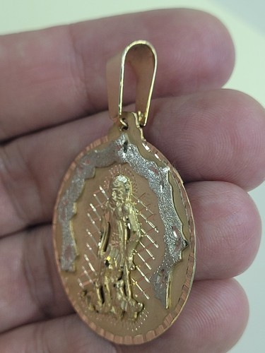 14K Gold Saint Lazarus Pendant Round Medall Religious Jewelry Two Tone San Lazar - Picture 4 of 9