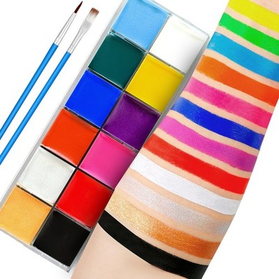 12 Color Face Paint Set with Brushes, Halloween Body and 12