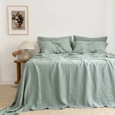 3 Piece Sat Sage Green Flat  linen bed sheet in king queen twin and other sizes