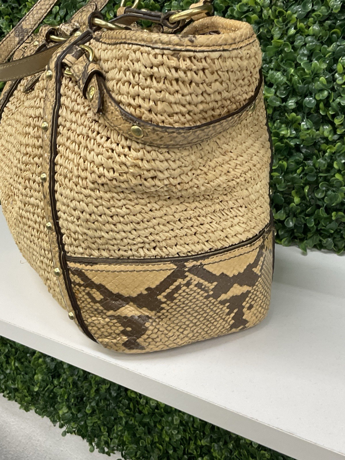 COACH Hampton Python Leather Trims Straw Turn Loc… - image 7