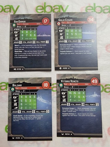 Axis Allies War at Sea Miniature Italian CARD ONLY Veneto Cesare Giorgio Bolzano