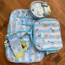 Bluey Kids 4 Piece Backpack School Set Lunch Box Headphones Keychain Brand New