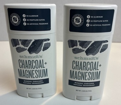 Schmidt's Natural Deodorant Stick Charcoal + Magnesium  2.65 oz Ea. (2 Pack)