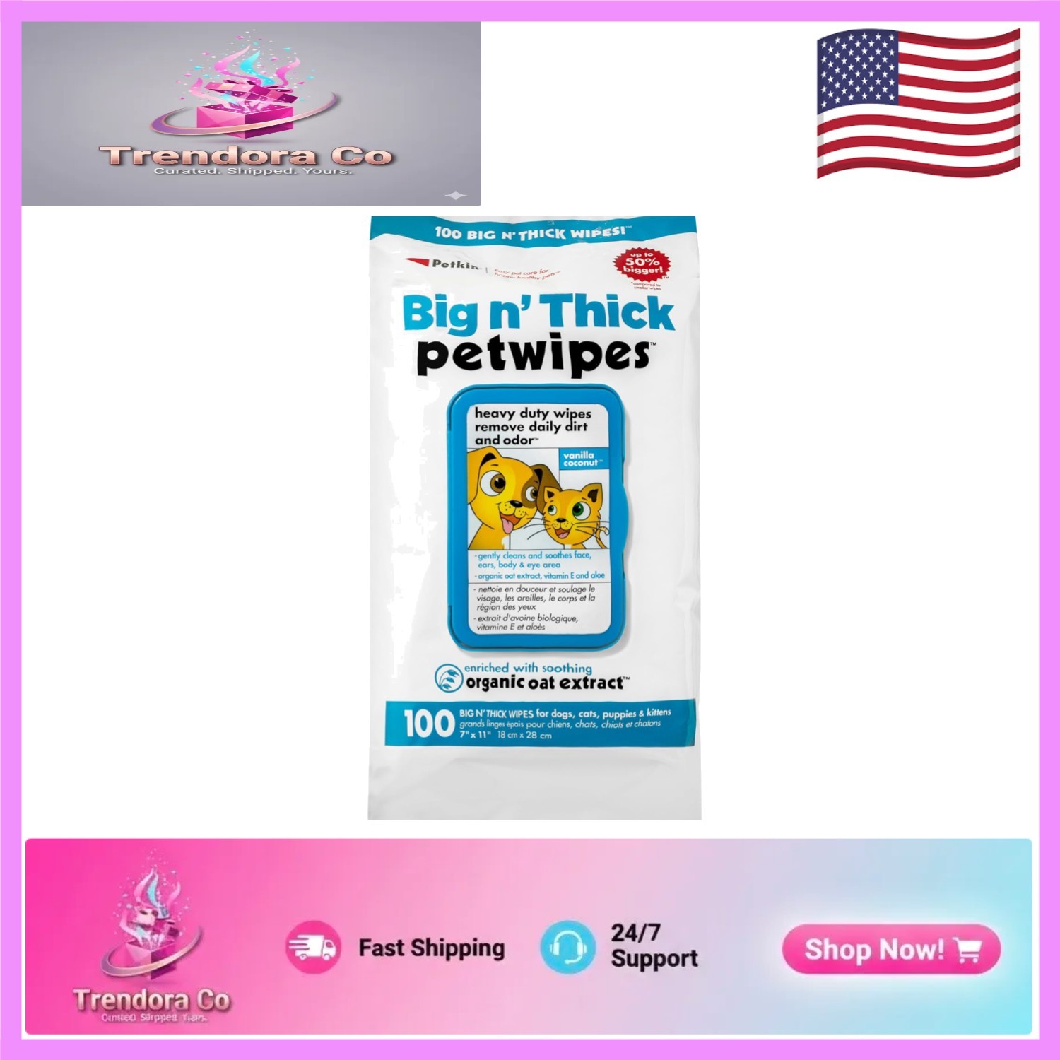 Gentle and Soothing Pet Wipes - 100 Ct for Dogs and Cats, Perfect for All Stages