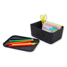 Lidded Office Desk Drawer Organizer Bins Deep Felt Storage Box Charcoal