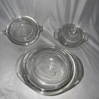 Lot of 3 Vtg PYREX Clear Glass Round Casserole/Baking Dish w/Lid